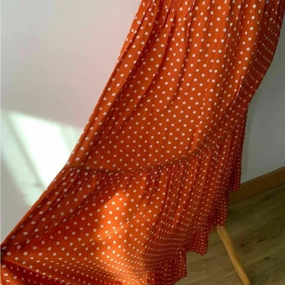 Brave Soul Skye All Over Print High Neck Maxi Polka Dot Orange Dress Size S - Picture 3 of 7